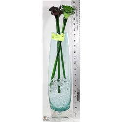VASE WITH 4 HAND BLOWN GLASS FLOWERS