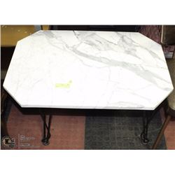 MARBLE AND WROUGHT IRON SIDE TABLE