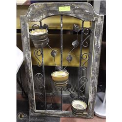 MEXICAN WOOD WROUGHT IRON 3 POT WALL HANGING