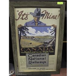 "ITS MINE" BARNWOOD FRAME 24"X37" CANADIAN