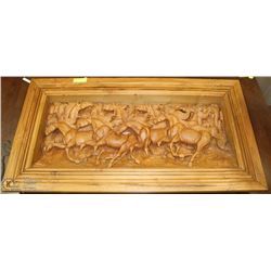 STAMPEDING HORSES SOLID WOOD CARVING
