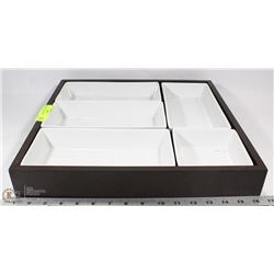 PICKLE OR SNACK SERVER, WHITE WARE IN WOOD TRAY