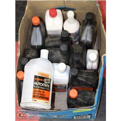 BOX OF ASSORTED SEALED TRANSMISSION FLUIDS ETC