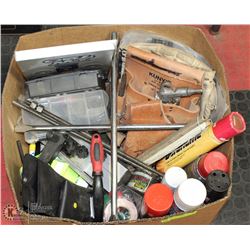 LARGE BOX OF HOME & SHOP TOOLS &