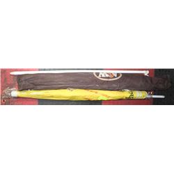 PAIR OF BEACH UMBRELLAS - 1 COCA COLA AND 1 A&W