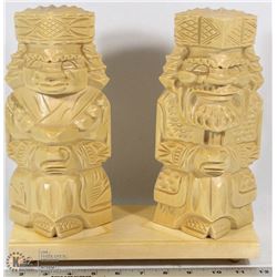 PAIR OF VINTAGE JAPANESE WOOD CARVINGS 3"X3"X10"H