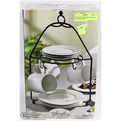 13 PC COFFEE DESSERT STONEWARE SET WITH METAL