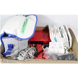 WII W/12 GAMES, 7 CONTROLLERS & BAG OF ACCESSORIES