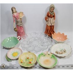 FLAT OF FIGURINES, DEVILED EGG PLATTER, AND MORE