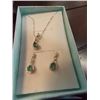 Image 2 : EARRINGS & NECKLACE SET - .75 PEAR FACETED EMERALD & DIAMONDS IN STERLING SILVER SETTING - INCLUDES 