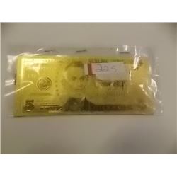 GOLD FOIL BILL - 24K GOLD - USA $5 - not legal tendar