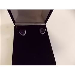 EARRINGS - 2.2TCW TRILLION FACETED AMETHYST & DIAMONDS IN STERLING SILVER SETTING - POST & BUTTERFLY