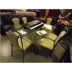 WROUGHT IRON GLASS TOP TABLE & 6 CHAIRS FROM ESTATE - 7PC TTL