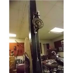 FOLK ART WALL CLOCK WITH CAST IRON WEIGHTS