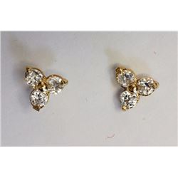 EARRINGS - TOTAL OF 6 ROUND FACETED CUBIC ZIRCONIA IN 10K YELLOW GOLD FLOWER DESIGNED SETTING - RETA