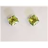 Image 1 : EARRINGS - SQUARE FACETED LIGHT GREEN PERIDOT IN 10K YELLOW GOLD 4 CLAW SETTING - POST & BUTTERFLY B