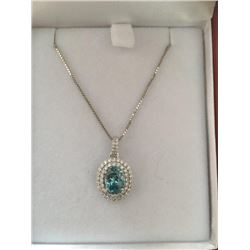 Blue Zircon & Diamond Pendant