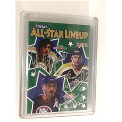 AUTOGRAPHED BOSSA'S ALL-STAR LINEUP CARD (ESPOSITO, DIONNE, TROTTIER)