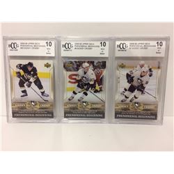 2005-06 SIDNEY CROSBY #10,5,7 UPPER DECK PHENOMINAL BEGINNINGS (10 MINT OR BETTER)