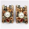 Image 1 : Natural Pearl & Sapphire Two Tone Earrings