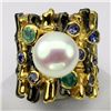 Image 1 : Natural White Pearl 11 mm Emerald Tanzanite Ring