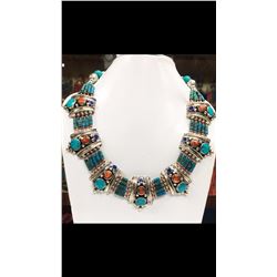 Tibet Hand Made Turquoise, Coral, Lapis Lazuli Necklace