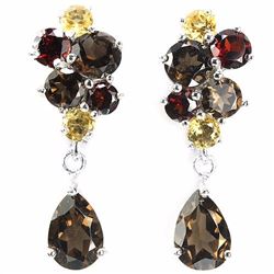 NATURAL SMOKY QUARTZ GARNET & CITRINE  Earrings