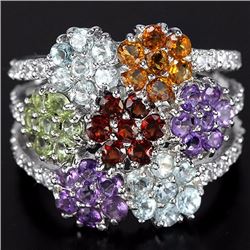 Natural Multi Gemstones Flower Ring