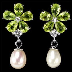 Natural Peridot & Japanese Pearl Earrings