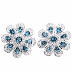 Natural London Blue Topaz Flower Earrings