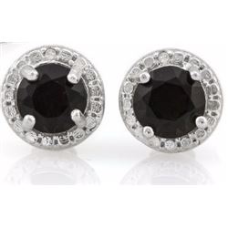EARRINGS  - 1.5CTW  ROUND FACETED SMOKEY TOPAZ & DIAMONDS IN 925 STERLING SILVER SETTING - RETAIL ES