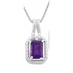 NECKLACE - 1 CT OCTAGON FACETED AMETHYST & DIAMOND IN 925 STERLING SILVER SETTING - RETAIL ESTIMATE 