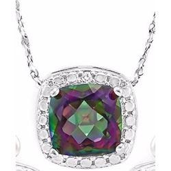 NECKLACE - 1 CT EMERALD FACETED MYSTIC TOPAZ & DIAMOND IN 925 STERLING SILVER SETTING - RETAIL ESTIM