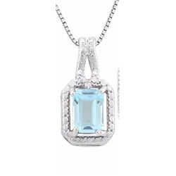 NECKLACE - 1.2 CT OCTAGON FACETED BABY SWISS BLUE TOPAZ & DIAMOND IN 925 STERLING SILVER SETTING - R