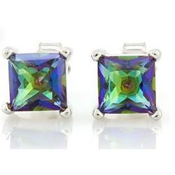 EARRINGS - 1.6 CTW EMERALD FACETED OCEAN MYSTIC TOPAZ IN 925 STERLING SILVER SETTING - RETAIL ESTIMA