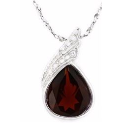 NECKLACE - 1.4 CT PEAR FACETED PERSIAN RED GARNET & GENUINE WHITE DIAMOND IN 925 STERLING SILVER SET