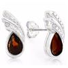 Image 2 : EARRINGS - .8 CTW PEAR FACETED PERSIAN RED GARNETS & 2 GENUINE WHITE DIAMONDS IN 925 STERLING SILVER