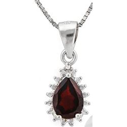 NECKLACE - .8CT PEAR FACETED PERSIAN RED GARNET IN 925 STERLING SILVER SETTING - RETAIL ESTIMATE $30