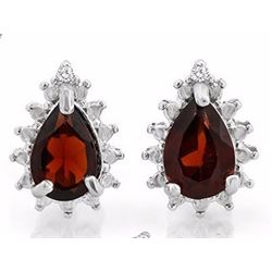 EARRINGS - 1.6CTW PEAR FACETED PERSIAN RED GARNET IN 925 STERLING SILVER SETTING - RETAIL ESTIMATE $