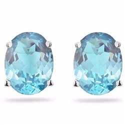 EARRINGS - 1.2 CTW OVAL FACETED BLUE TOPAZ IN PLATINUM OVER 0.925 STERLING SILVER SETTING - RETAIL E