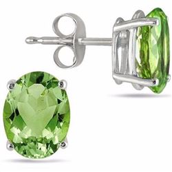 EARRINGS - 1.00 CTW OVAL FACETED PERIDOT IN 0.925 IN STERLING SILVER W/ PLATINUM OVERLAY SETTING - R
