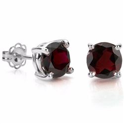 EARRINGS - 2.90 CTW ROUND FACETED PERSIAN RED GARNET IN 0.925 STERLING SILVER W/ PLATINUM SETTING - 
