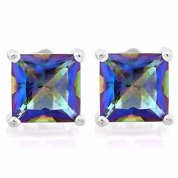 EARRINGS - 3 1/5 CTW EMERALD FACETED OCEAN MYSTIC TOPAZ IN 925 STERLING SILVER SETTING - RETAIL ESTI