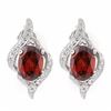 Image 1 : EARRINGS - 1 3/4 CTW OVAL FACETED GARNETS & 4 DIAMONDS IN 925 STERLING SILVER SETTING - RETAIL ESTIM