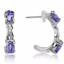EARRINGS - 1/2 CTW OVAL FACETED TANZANITES & 2 DIAMONDS IN 925 STERLING SILVER SETTING - RETAIL ESTI