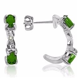 EARRINGS - 2/3 CTW OVAL FACETED EMERALD & 2 DIAMONDS IN 925 STERLING SILVER SETTING - RETAIL ESTIMAT