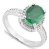 Image 2 : RING - 2 1/3CT OVAL FACETED EMERALD & GENUINE DIAMONDS IN PLATINUM OVER 0.925 STERLING SILVER SETTIN