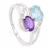 Image 1 : RING - 1CT OVAL FACETED BABY SWISS BLUE TOPAZ & 3/4 CT OVAL FACETED AMETHYST & 2 DIAMONDS IN 925 STE