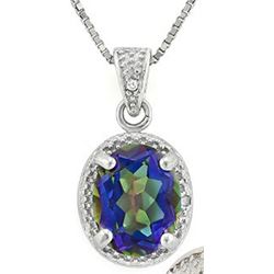 NECKLACE - 1.85 CTW OVAL FACETED OCEAN MYSTIC GEMSTONE & DIAMOND IN 925 STERLING SILVER SETTING - IN