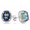 Image 2 : EARRINGS - 3.7 CTW OVAL FACETED OCEAN MYSTIC GEMSTONE &  DIAMOND IN 925 STERLING SILVER SETTING - IN